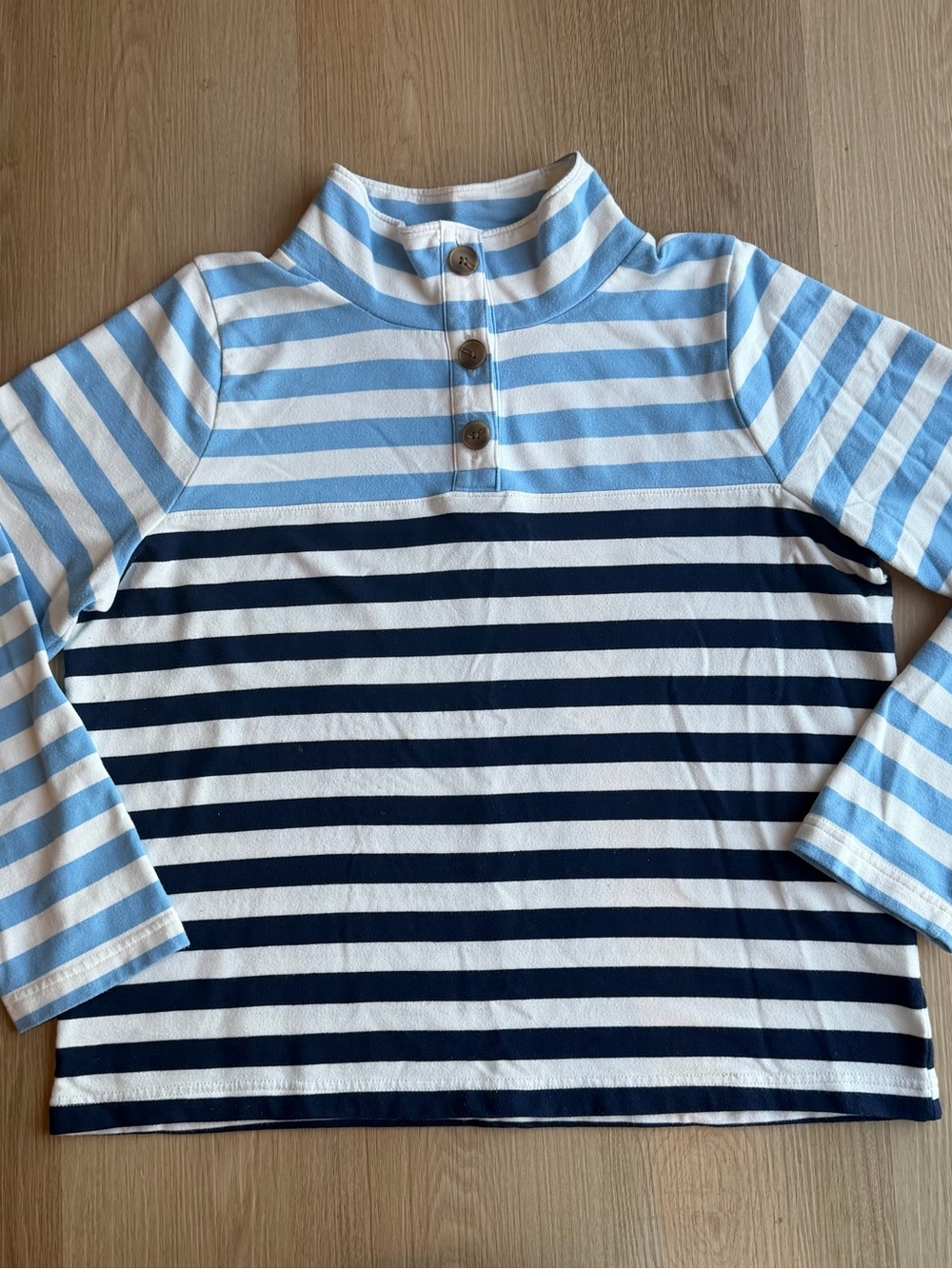 J. Crew Blue/Navy Striped Mock Button Neck Blouse Top M